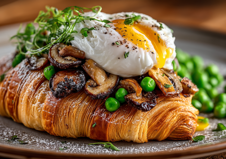 Быстрый завтрак — это не только омлет или каша. Я готовлю сытный круассан с грибами и яйцом пашот