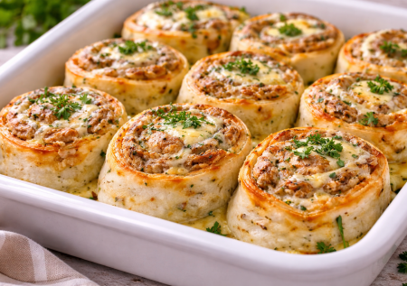 Намазываю фарш на лаваш и режу на улитки: простое блюдо в духовке — сытно, быстро и очень вкусно