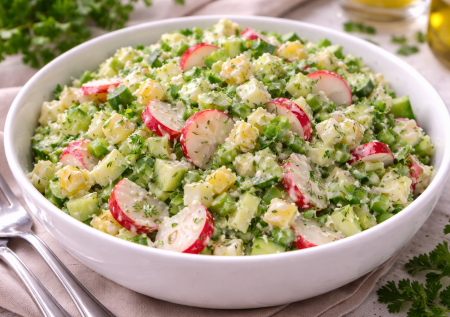 Беру редиску и за 7 минут собираю салат «Весенний» — хрустящий, нежный и идеально подходит к теплым дням