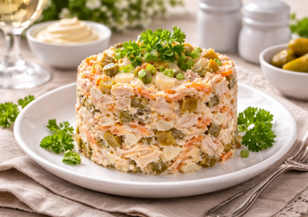 Многие не знают этот рецепт, а он шикарный: салат «Ходовой» из 4 ингредиентов — на застолье ушел быстрее оливье