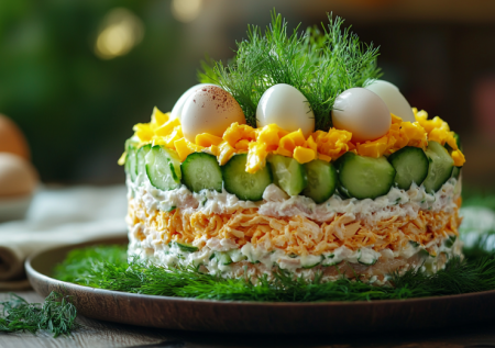 Вместо цезаря и оливье готовлю «Пасхальный кулич» — необычный салат с курочкой и сухариками. Находка для пасхального стола