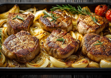 Вместо шашлыка готовлю из свиной шеи сочные стейки: мясо, лук, духовка и немного времени