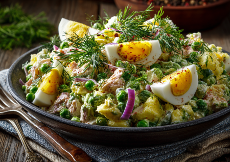 Целый тазик салата на 500 ккал — с тунцом и горошком: заменит обед или ужин — насыщает до отвала