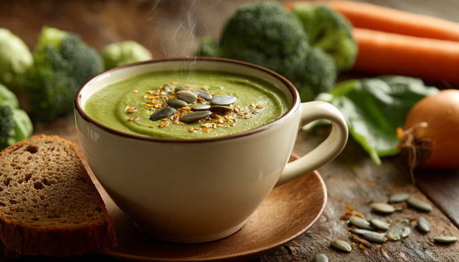 Крем-суп из брокколи и шпината с льняным семенем