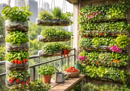 Выкидывать пластиковые бутылки теперь моветон: тренд 2026-го — делаем вертикальные грядки из отходов на балконе