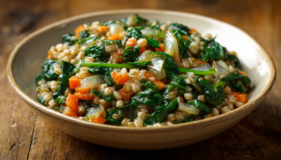 Гречневая каша с тушеным шпинатом