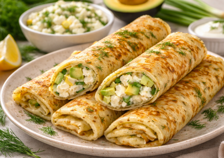 Сырные блинчики — весенняя начинка и простое тесто за 5 минут. Получаются мягкие, ароматные и очень сытные