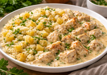 Жарю картошку с рисом: подаю со сливочной подливой из курицы — небанальный гарнир и вкусный соус
