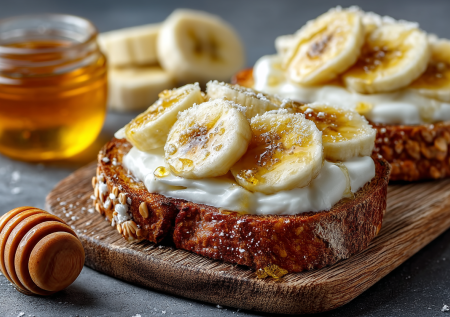 Вместо гренок на завтрак готовлю сладкие запеченные бутерброды: все просто — батон, йогурт и банан