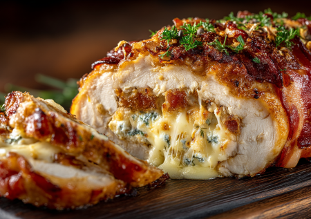 Этот рулет — мой мастхэв на все праздники: курица, два вида сыра и ароматный бекон