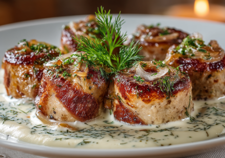 Нарезаю мясо и заворачиваю — нежные сочные рулетики получаются вкуснее мяса по-французски