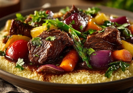 Вместо скучной тушеной говядины делаю эту — с кукурузой, сладким перцем и чили. Кускус не варю, завариваю