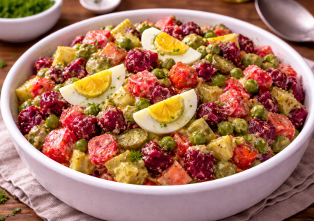 Интересный салат: винегрет с яйцами — заправка из авокадо. Полезный, вкусный и из обычных продуктов