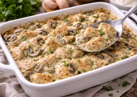 Беру банку сметаны и куриную грудку: блюдо само томится в духовке, и получается нежная подлива