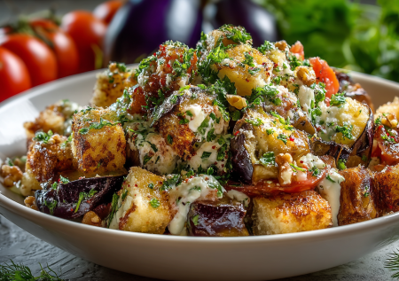 Без тонны масла: грузинский салат с запеченными баклажанами и сметанным соусом