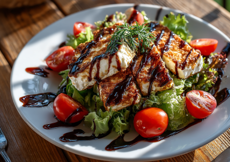 Гости сначала фотографируют, потом едят: простейший салат с жареным сыром и овощами