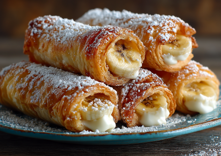 Слойки-трубочки с бананом — новый хит для занятых хозяек: быстро, вкусно, красиво