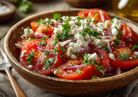 Салат с зерненым творогом, который нравится всем: готовить обязательно, тут только помидоры, зелень и лук