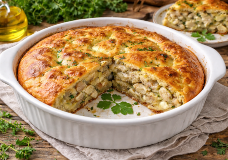 Куриный пирог на кефире: заливное тесто и жареный лучок — просто и вкусно