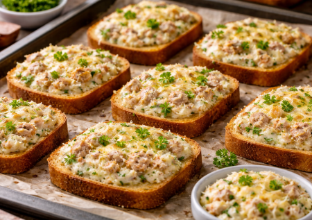 Необычные горячие бутерброды с творогом и тунцом — простой белковый завтрак из духовки