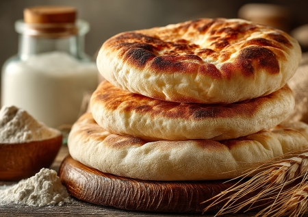 Смешиваю греческий йогурт и муку 1:1 — выкладываю на сковородку, и домашняя пита готова