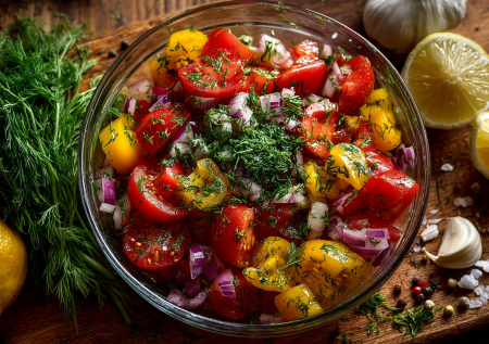 Никакого уксуса: без этого салата на шашлыки не езжу — помидоры с красным луком в сладкой заправке