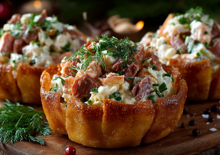 Салат «Костромской» в порционных корзиночках — сочнее, красивее и в сто раз интереснее оливье