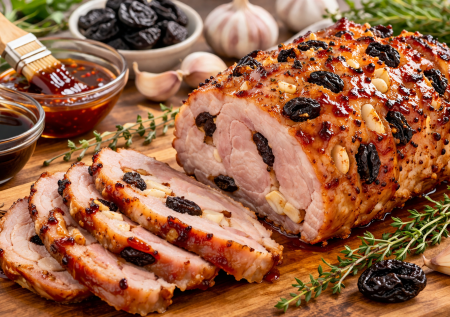 Свиной окорок с черносливом и чесноком — добавляю соевый соус в глазировку, и мясо получается как ресторанное