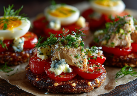 Вместо надоевших бутербродов — хрустящие кружочки с печенью трески и зеленью. Томатные чипсы сами просятся в рот