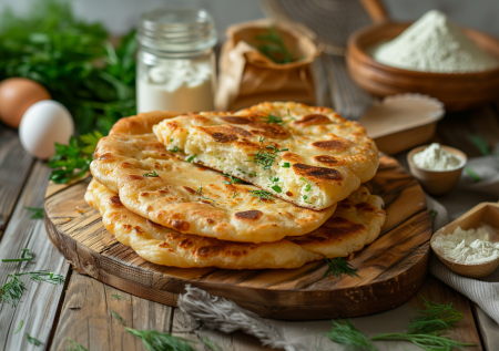 Замешиваю тесто на кефире с зеленью — и за 10 минут на столе горка румяных лепешек. Пышнее оладий и ароматнее хачапури