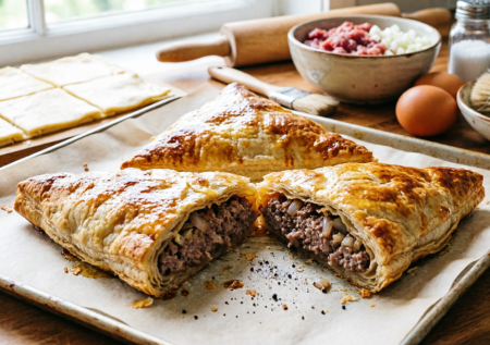 Мясные «хачапурики» из слоеного теста — сочнее самсы и хрустящее чебуреков: готовлю на ужин за 20 минут