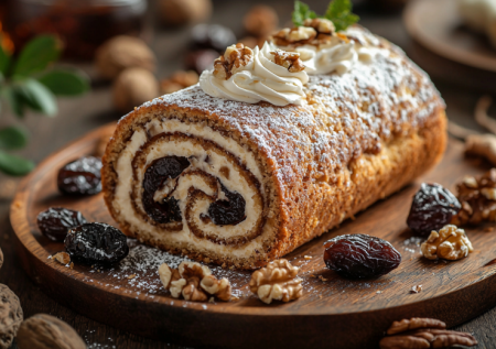 Мед и сметану в блендер — и через 20 минут рулет «Облако» с черносливом и орехами: нежнее, чем в кофейне