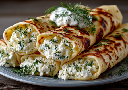 Смешиваю творог с зеленью и чесноком — мажу на лаваш. Рулет-закуска, которая исчезает быстрее горячего