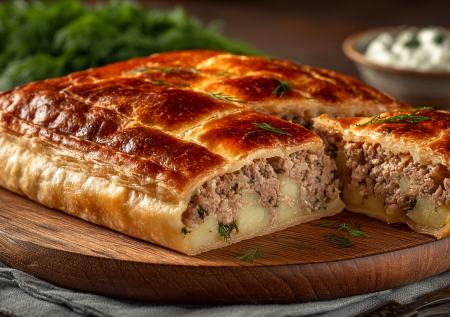 Без дрожжей и яиц: пирог с фаршем и картошкой — тесто не размокает, пропекается под начинкой
