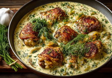 Мясо мягкое, как тушенка: курица в сметане с чесноком — готовим с подливой из целой тушки