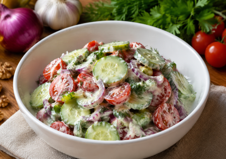 Весной перехожу на этот салат без майонеза: вкуснятина из обычных огурцов и помидоров — салат «Армянский»