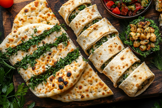 Лаваш на сковороде с творогом и зеленью