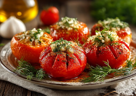 Закусочные помидоры: просто надрезаю сверху и наполняю зеленью