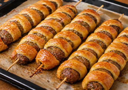 Вместо пирожков и котлет: люля-кебаб в тесте на шпажках — сочная начинка и мягкая оболочка. Домашние точно попросят добавку