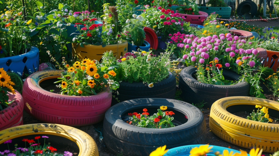 Клумбы из автомобильных покрышек: ярко и долговечно