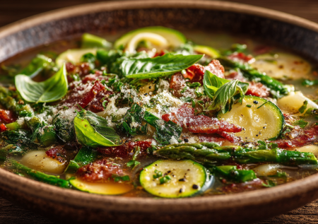 Хрустящий, ароматный и яркий — этот минестроне стал любимым весенним супом семьи