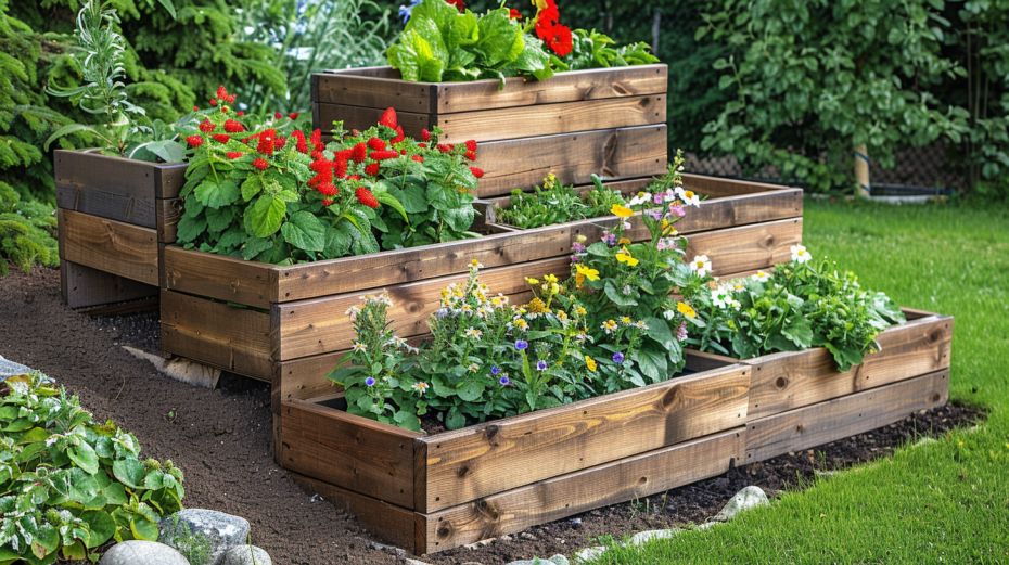 Многоярусные клумбы из досок