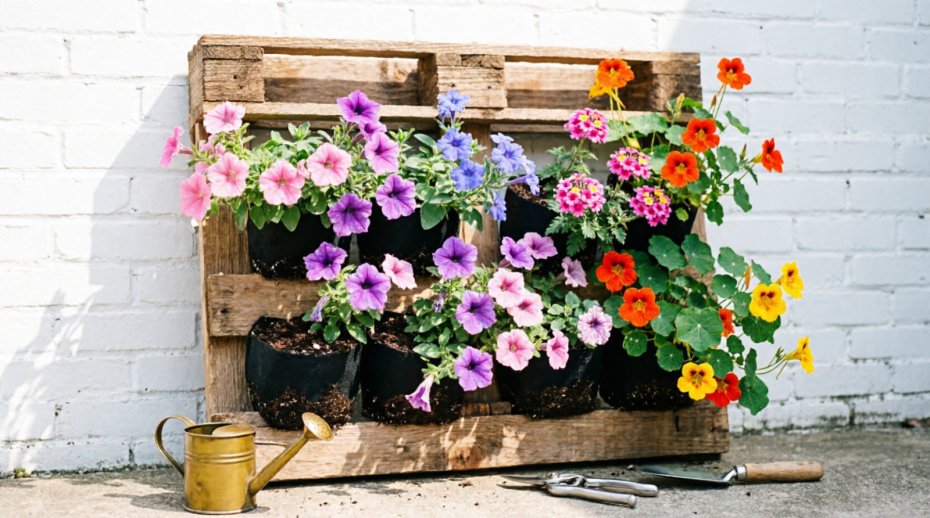 Вертикальные клумбы из деревянных палет