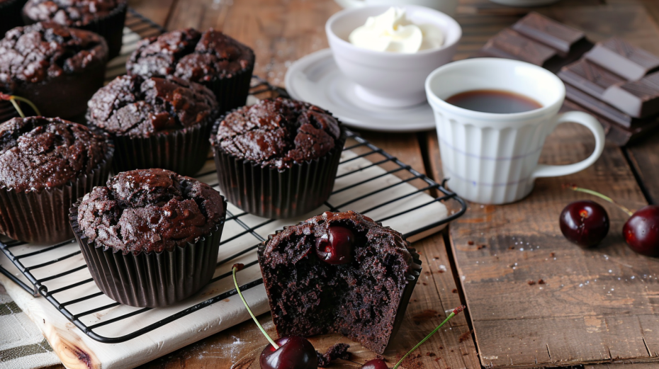 Шоколадные творожные кексы с вишней