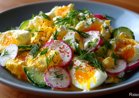 Натираю плавленые сырки и заправляю сметаной с чесноком. Салат «Нежный хруст» — состав простой, а вкус божественный