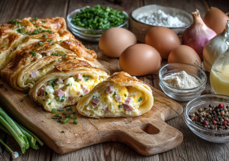 Смешиваю ветчину с яйцами и зеленым луком — и вуаля. На столе «ракушки». Проще пирожков и вкуснее хачапури