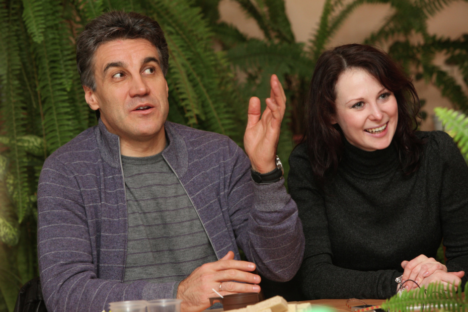 Режиссер фильма «Мужчина в моей голове» Алексей Пиманов и актриса Ольга Погодина, 2009 год