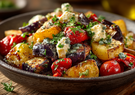 Это не магия, а очень простой рецепт — теплый салат с адыгейским сыром и ароматной картошечкой