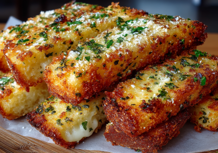 Нарезаю тостовый хлеб и смазываю маслом – через 20 минут смакую сырные палочки: хрустящие, ароматные, с чесноком