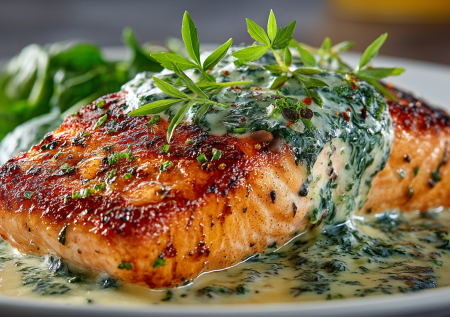 Ловим вкус сезона: рецепт сочной семги под бархатным соусом из молодого щавеля